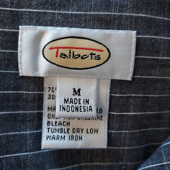 Talbots Gray Pin Stripe Linen Blend Button Down Size M - Picture 10 of 11